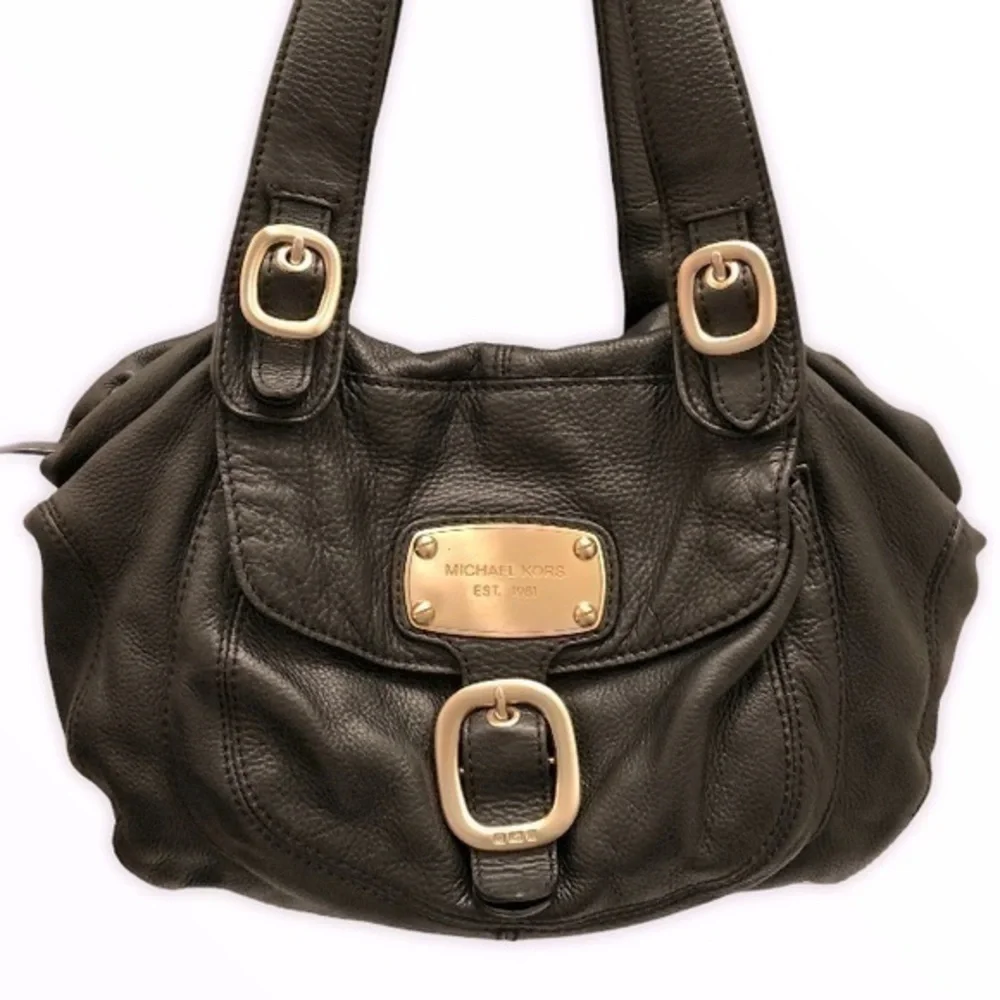 Michael kors black leather slouchy tote bag